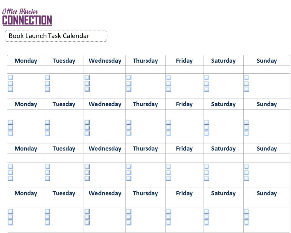 Sample page showing how to set up a book launch task calendar