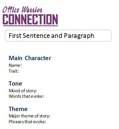 Sample page showing what items you can put on the First Sentences and Paragraph page